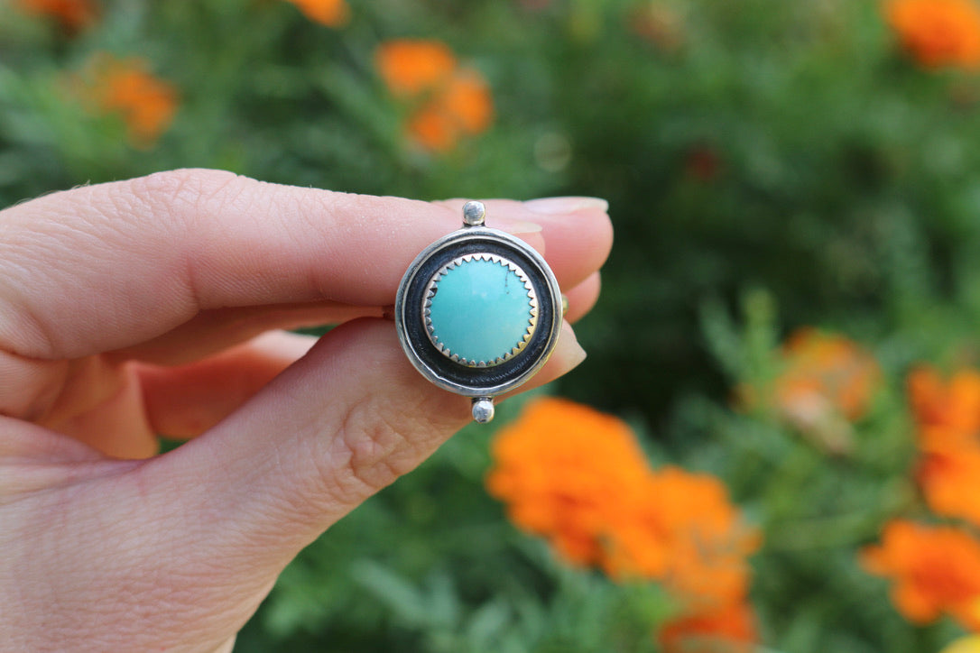 Round Turquoise Ring Size 8.25
