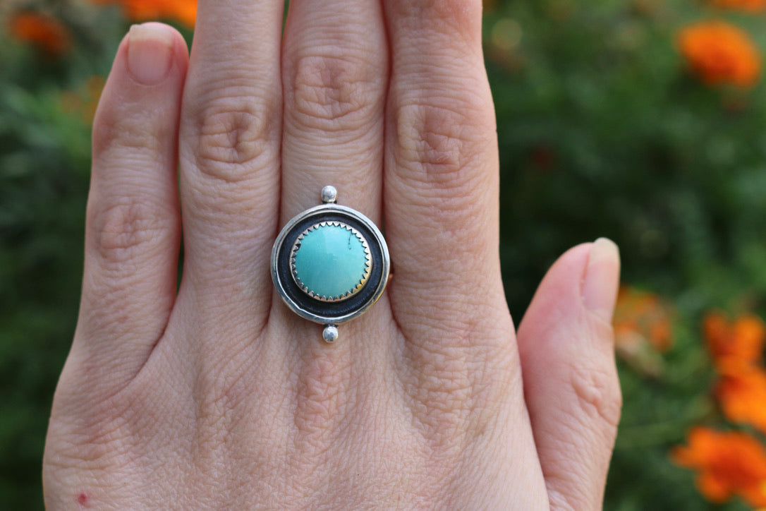 Round Turquoise Ring Size 8.25