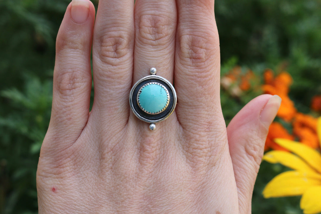 Round Turquoise Ring Size 8.25