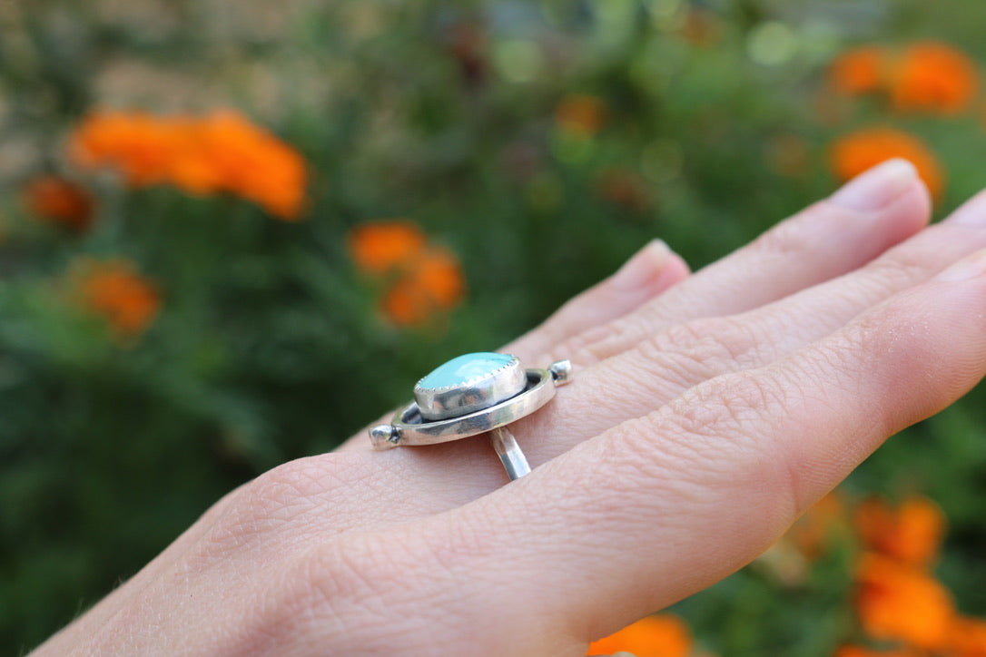 Round Turquoise Ring Size 8.25